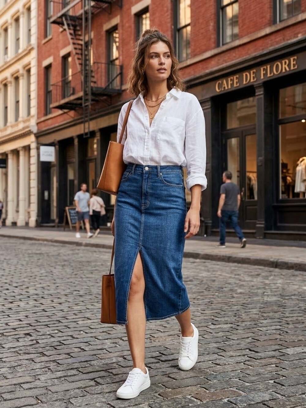 Vibrant Denim Skirt Size M Front Slit Dark Wash
